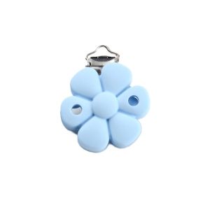 Tuttiklipsi silikoni kukka vaaleansininen /304 teräs 40mm halkaisija, pituus 52 mm