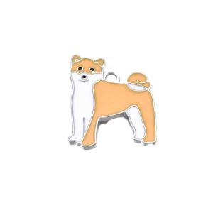 Metalliemalimaskotti shiba keltaoranssi / valkoinen/ platina 24,5x20 mm