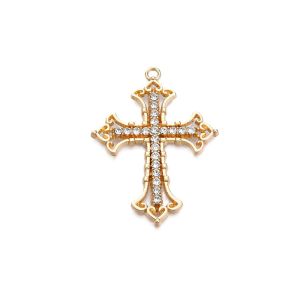 Metalliriipus keskikoinen risti "Madonna" 5,4x4 cm kullattu / kirkkaat strassit 1 kpl