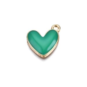 Metalliemalimaskotti sydän merenvihreä/ kulta 16x15 mm