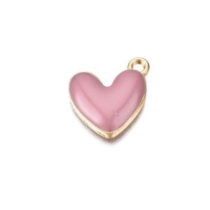 Metalliemalimaskotti sydän tumma roosa/ kulta 16x15 mm