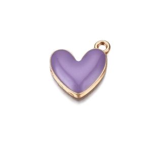 Metalliemalimaskotti sydän violetti/ kulta 16x15 mm