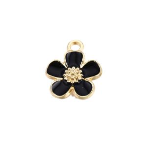 Metalliemalimaskotti kukka musta/kulta 16x13 mm