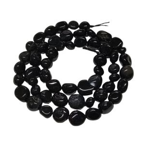 Tukkuerä kivihelmi pikkunugetti musta akaatti n. 36-39 cm nauha