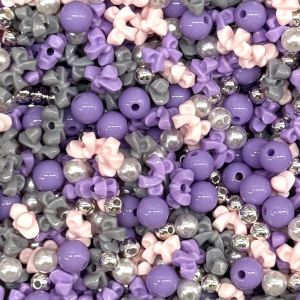 Akryylihelmilajitelma "rusetti"  harmaa / vaaleanpunainen / hopea n. 10 g