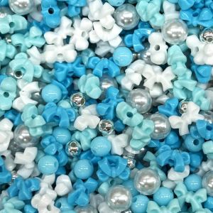 Akryylihelmilajitelma "rusetti" turkoosi / aqua / hopea n. 10 g