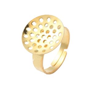 Sormuspohja 18k kullattua 304 terästä säädettävä pyöreä 16 mm kiinteä reikäpohja