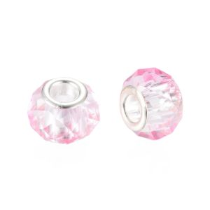 Isoreikäinen helmi viistehiottua lasia kirkas/kylmä vaaleanpunainen 14x8 mm