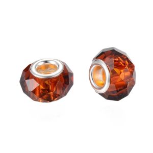 Isoreikäinen helmi viistehiottua lasia kirkas/tummanruskea 14x8 mm