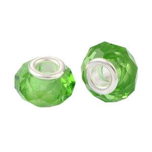 Isoreikäinen helmi viistehiottua lasia kirkas/vaaleanvihreä 13x8 mm