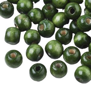 Puuhelmi pyöreähkö n. 10x9 mm maalattu metsänvihreä n. 10g