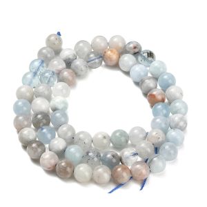 Tukkuerä kivihelmi pyöreä n. 6,5 mm akvamariini n. 39 cm nauha