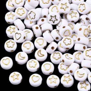 Akryylihelmi valkoinen/kulta kuviolajitelma litteä pyöreä n. 7x3,5 mm 10 g