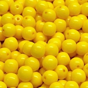Pyöreä lasihelmi Tsekki opaakki pintaväri sitruunankeltainen 6 mm 30 kpl