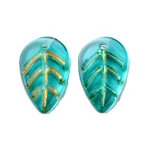 Iso lehti 18x13 mm kirkas merenvihreä/ kulta 5 kpl