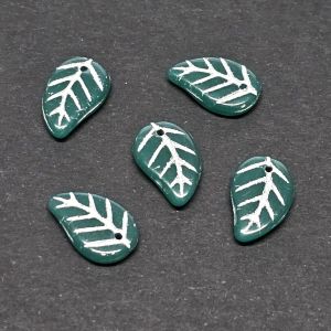 Jalavan lehti 14x9 mm opaakki merenvihreä / hopea 5 kpl
