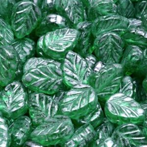 Lehti "mintun lehti" 10x8 mm kirkas vihreä /lysterihopea 10 kpl