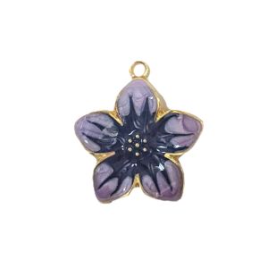 Metalliemalimaskotti "kirsikankukka" tumma violetti / kulta 27,5x25,5 mm
