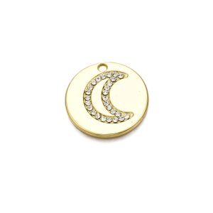 Metallimaskotti kolikko kuu vaalea kullanvärinen / kirkas strassi 19 mm