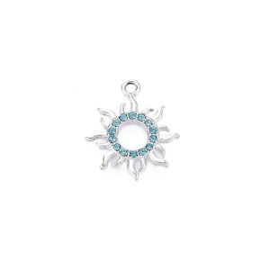 Metallimaskotti aurinko platinanvärinen / turkoosit strassit 19x16,5 mm