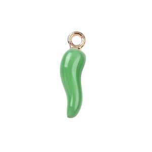 Metalliemalimaskotti 3D chili vihreä / kulta 21x6 mm