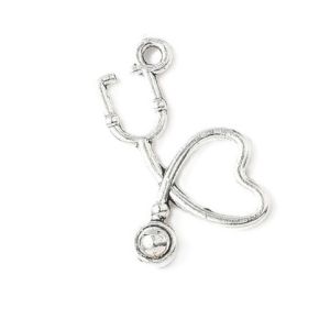 Metallimaskotti 3D stetoskooppi 22x14 mm antiikkihopeanväri