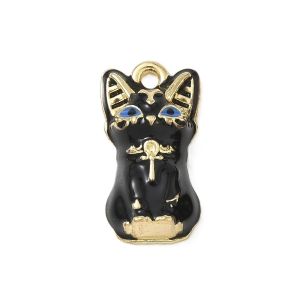 Metalliemalimaskotti "egyptiläinen" kissapatsas musta / kulta 24,5x9,5 mm