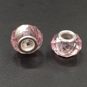 Isoreikäinen helmi viistehiottua lasia kirkas/kylmä vaaleanpunainen 14x8 mm