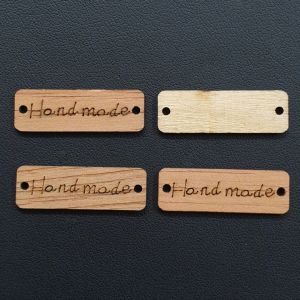 Puuhelmi tagi "Handmade" pitkä suorakaide n. 29,5x9,7 mm  ruskea puunvärinen 1 kpl