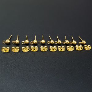 Korvakorutappi 4 mm pallo silmukalla terästä 24k kultaus 5 pr