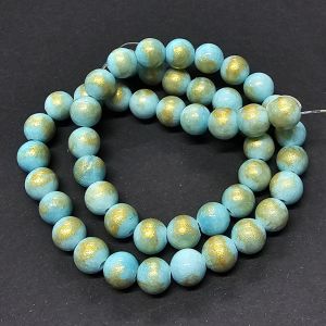 Tukkuerä kivihelmi pyöreä 8 mm Mashan jade turkoosi/kulta (V) n. 39 cm nauha