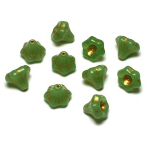 Kukka 9x10mm nuppu opaali vihreä/kulta 10 kpl