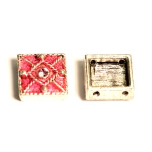 Swarovski emalikorulinkki neliö tumma pinkki/rose /platina 1 kpl