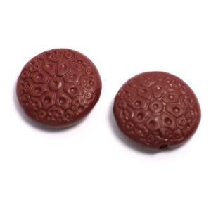 Keramiikkahelmi ornamenttikuvioitu pastilli n. 24 mm viini 5 kpl