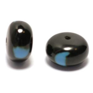 Synteettinen pihkahelmi rondelli musta-turkoosi n. 13x22 mm 1 kpl