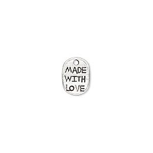Metallimaskotti tagi "made with love" 11x7,7 mm antiikkihopeanvärinen 1 kpl