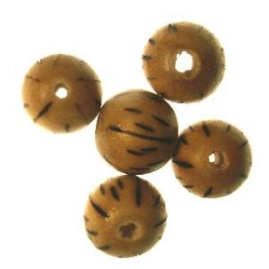 Puuhelmi polttokuvioitu ohut raita pyöreähkö 9-11 mm 5 kpl
