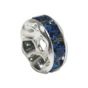 Metallihelmi hopeoitu strassirondelli 10x3 mm KI blue capri