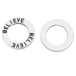 Metallimaskotti suljettu rengas "BELIEVE" antiikkihopeanväri 14 mm