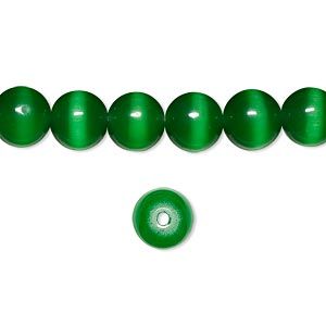 Pyöreä lasihelmi 10 mm kissansilmälasi vihreä n. 40 cm nauhassa